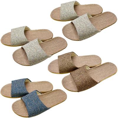 KASSAI Linen Slippers of 4 1 1 (Set (2 Beige, Blue, Brown), 26.0 Cm)