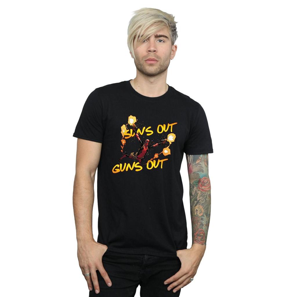 Marvel Mens Deadpool SunÂ´s Out Guns Out T-Shirt