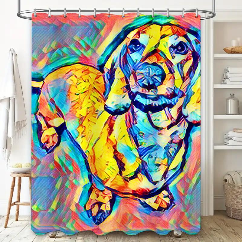 Lebendiger Bunter Dackel Duschvorhang Für Badezimmer Dekor Moderner Künstlerischer Hundedruck Wasserdichtes Gewebe Perfektes Geschenk Für Haustierbesitzer