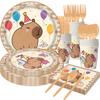 New Kapibara Theme Boy Party Disposable Paper Plate Paper Cup Paper Towel Tablecloth Flag Set Decoration