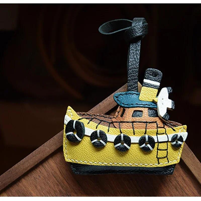Handmade Leather Small Boat Key Chain Ship Bag Charm Christmas Gifts Keyring