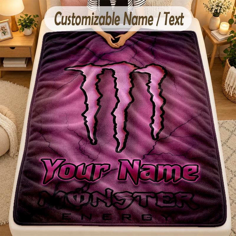FlaneldeckeMonster Energy Benutzerdefinierter Name Text Personalisierte Weiche Warme Überwurfdecke Heimdekoration Geschenk