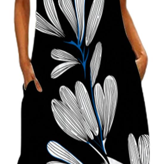 Maxi Dress Printed Elegant Women Sleeveless V Neck Skirt for Banquet