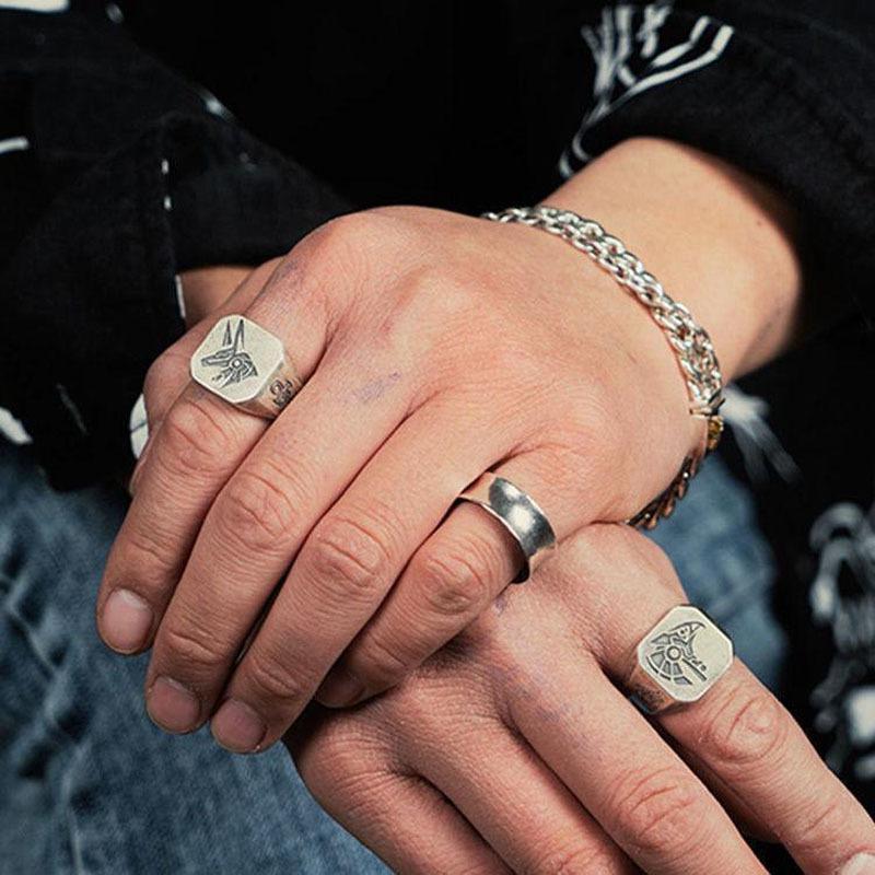 And The Eye of The Gods Horus Ring Boys Retro Thick Cold Wind Adjustable Tail Ring Jewelry