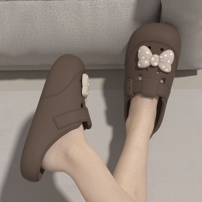 Buckle Hollow Thick Women's Slippers and Ladies Sandals With Bow Indoor 39 Slides Original Vip Shoes Stylish Shoe On Promotion