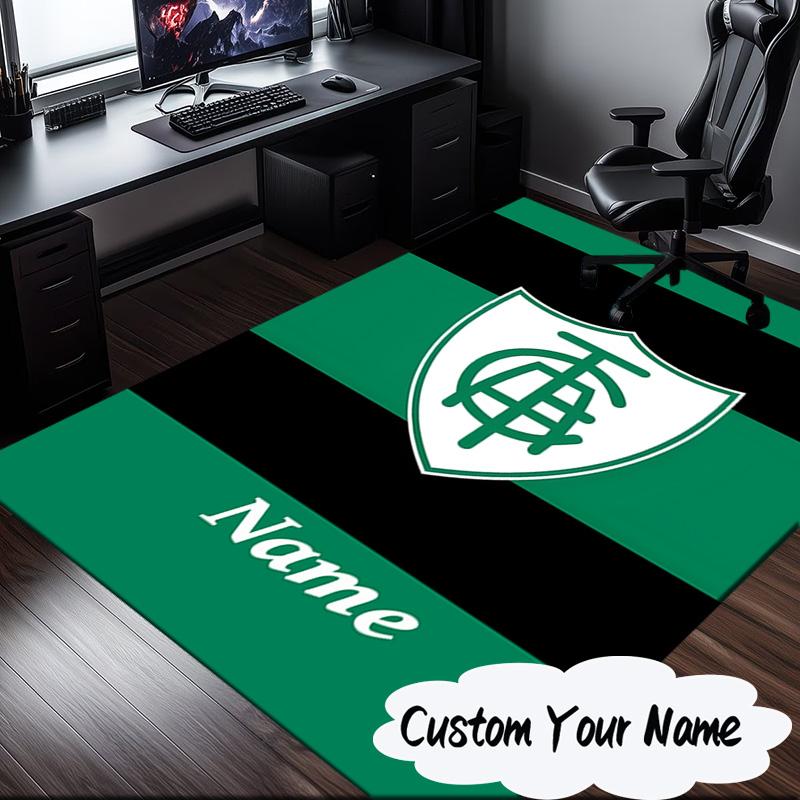 Custom Name Green Shield America Design Rug for Living Room, Game Rooms, Office, Bedroom, Floor Mat Playful Design, fan gifts Christmas decor