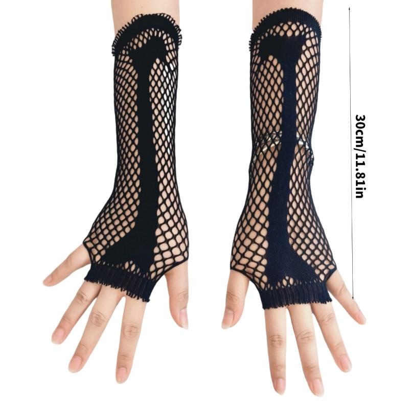 Breathable Long Mesh Gloves Women's Fingerless Fishnet Arm Sleeves Girls Hollow Gloves for Costume Dance Cosplay Party