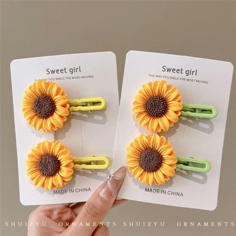 Sunflower hairpin, sweet and cute cartoon flower hairpin, good-looking girl with broken hair, seaside bangs, headdress on the side