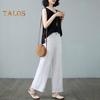 Women Casual Pants Elastic High Waist Buttons Zipper Fly Long Trousers with Pockets Solid Color Straight Wide Leg Slacks Daily Wear