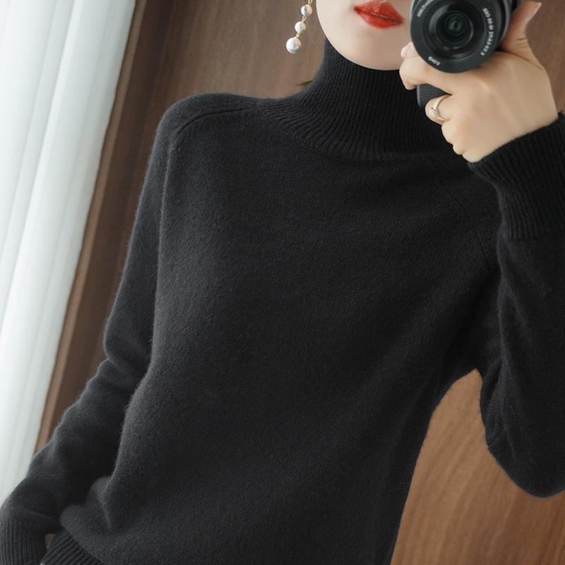 

Stand-up Collar Sweater Women s Autumn And Winter Thick Section Korean Women s Solid Color Pullover Loose Knitted Long-sleeved Bottoming L чёрный