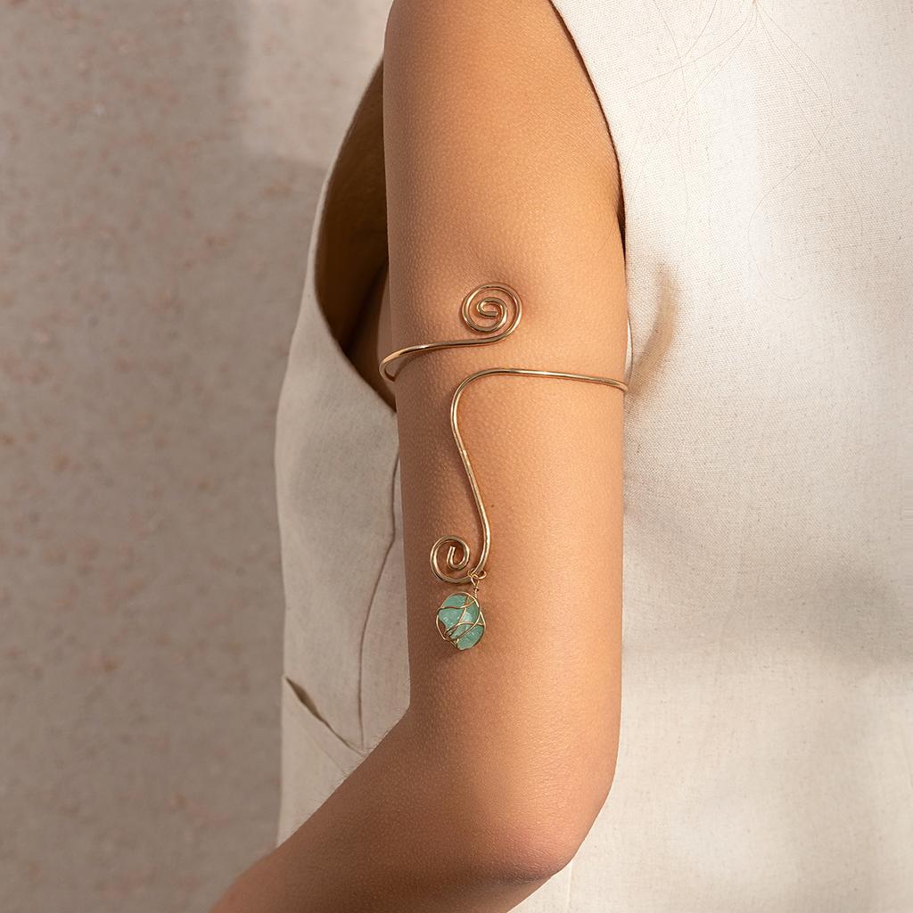 Ingemark Creative Water Drop Stone Pendant Open Cuff Bangles for Women Wed Bridal Goth Geometric Arm Bracelet Aesthetic Jewelry