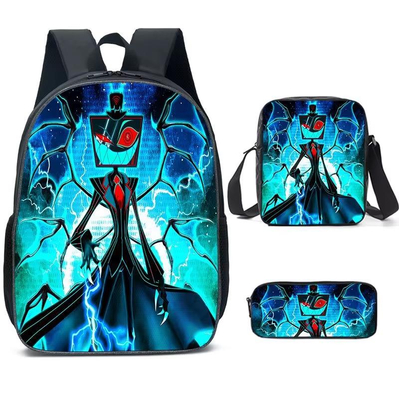 Hazbin Hotel Anime Ensemble de 3 pièces Sac à dos Étudiant Sac d'école à bandoulière Enfants Mignon Sac à dos de voyage Cadeau d'anniversaire pour enfants