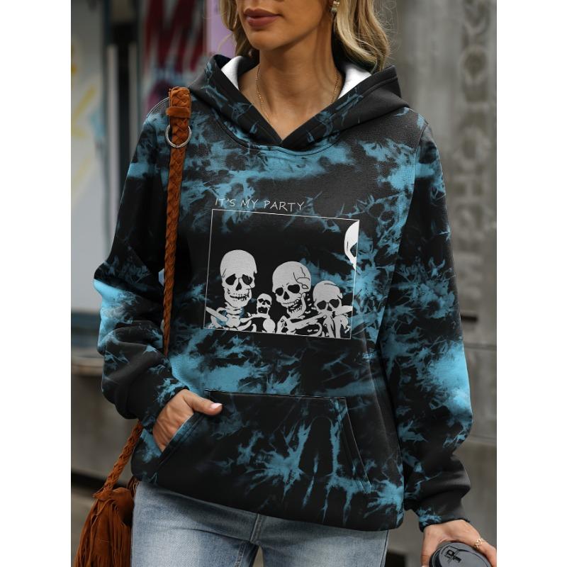 2025 Damenoberteile Herbst- und Winter-Hoodies Damen Lockerer Mexikanischer Tag der Toten Druck 3D-Druck Mode Lässiger Pullover-Hoodie