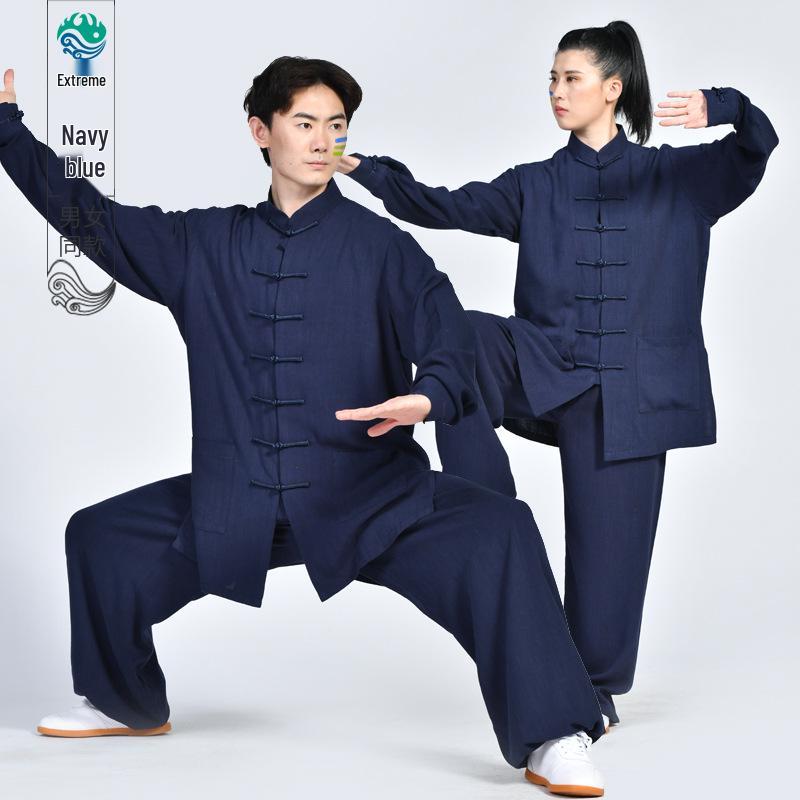 Unisex Cotton Linen Tai Chi Performance Suit - New Chinese Style Long Sleeve Wushu Practice Outfit