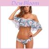 Sexy bikiny s odhalenými rameny, volánkovými okraji a květinovými akcenty, vysoce kvalitní polyesterový materiál