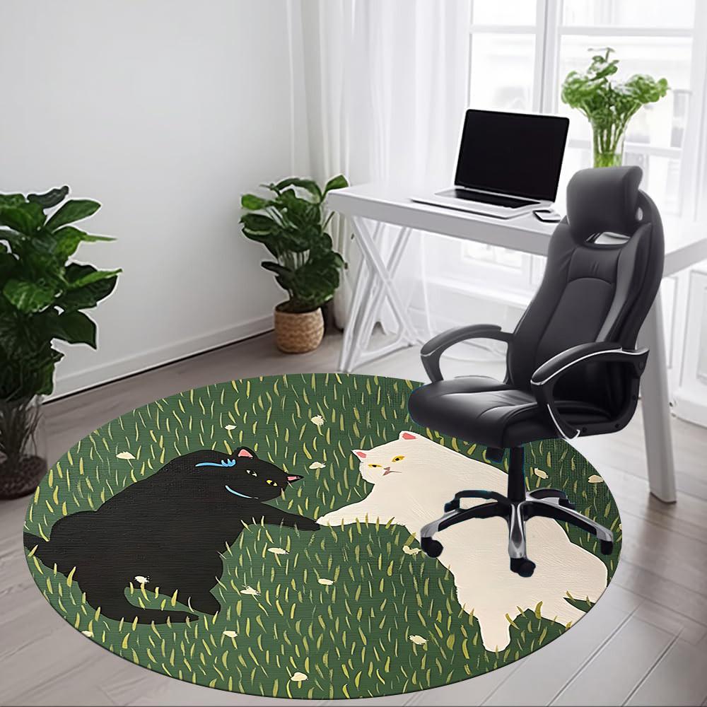 1pc Cats Friendship Office Round Area Rug, Under Office Chairs Bedroom Living Room Home Decor, Room Deco, Available In Various Sizes
