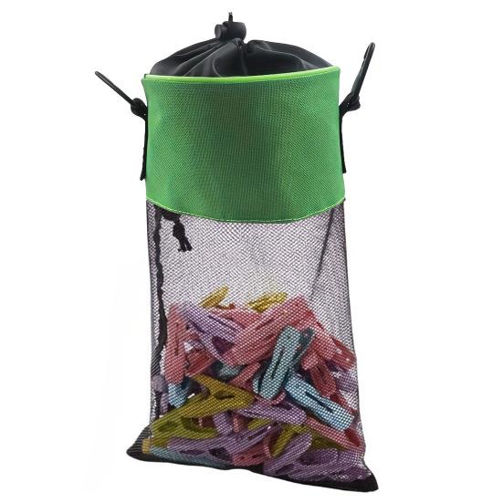 Mesh Clothespin Bag Holder with Drawstring Closure Breathable Moisture Resistance Large-Capacity Clothespin Storage Organizer