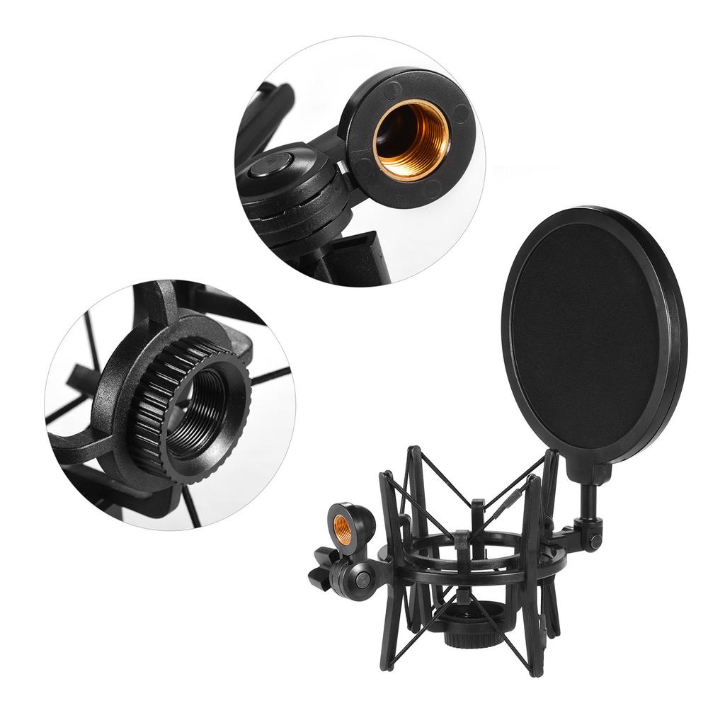 Univerdal Plastic Condenser Microphone Mic Shock Mount Holder Bracket Anti Vibration with Pop Filter for On Line
