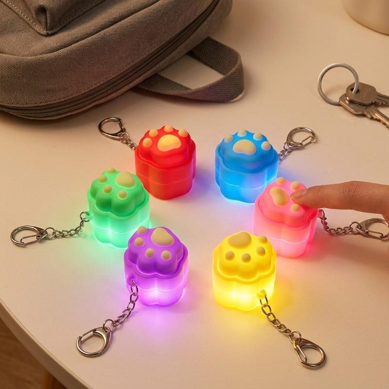 Cute Glowing Cat Paw Keychain Press Activated Light 6 Vibrant Colors Creative Pendant for Backpack Valentine's Day Small Gift