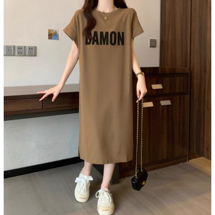 

YYFS Женская мода Лето Весна Короткий рукав Круглый вырез Свободная линия талии Повседневные платья XXXXL хаки