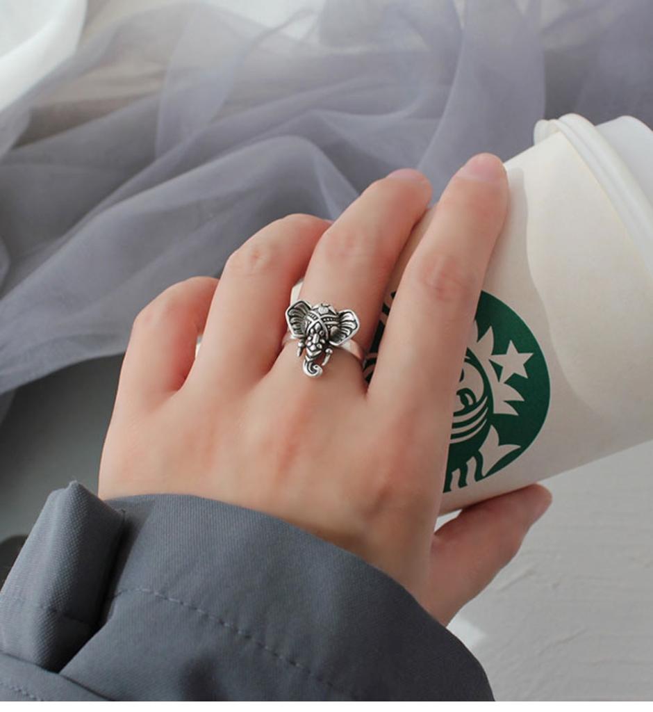 New Niche Design Retro Old Ganesh Ring Men and Women Open Ring
