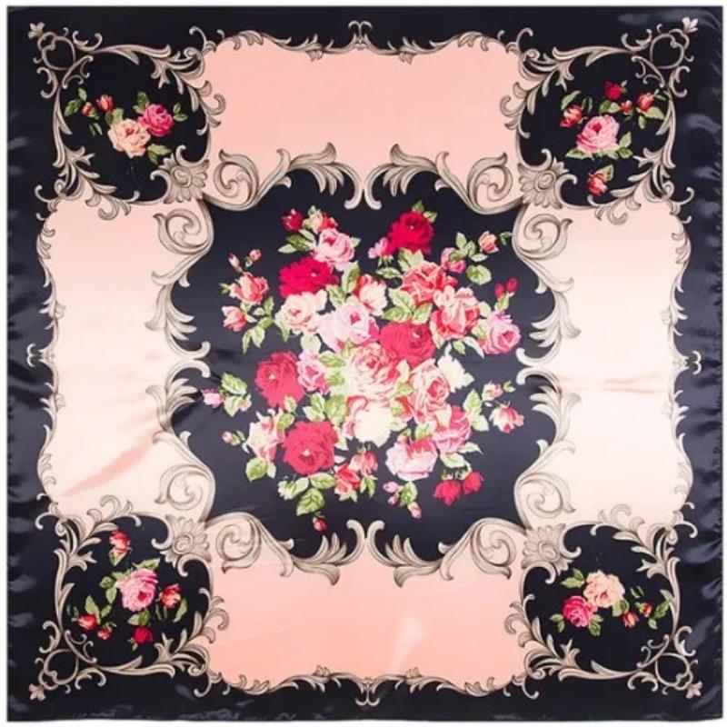 

Square Hijab Scarf Women Fashion Floral Print Soft Satin Silk Scarves Head Handkerchief Shawl Wraps 90x90CM 90x90cm