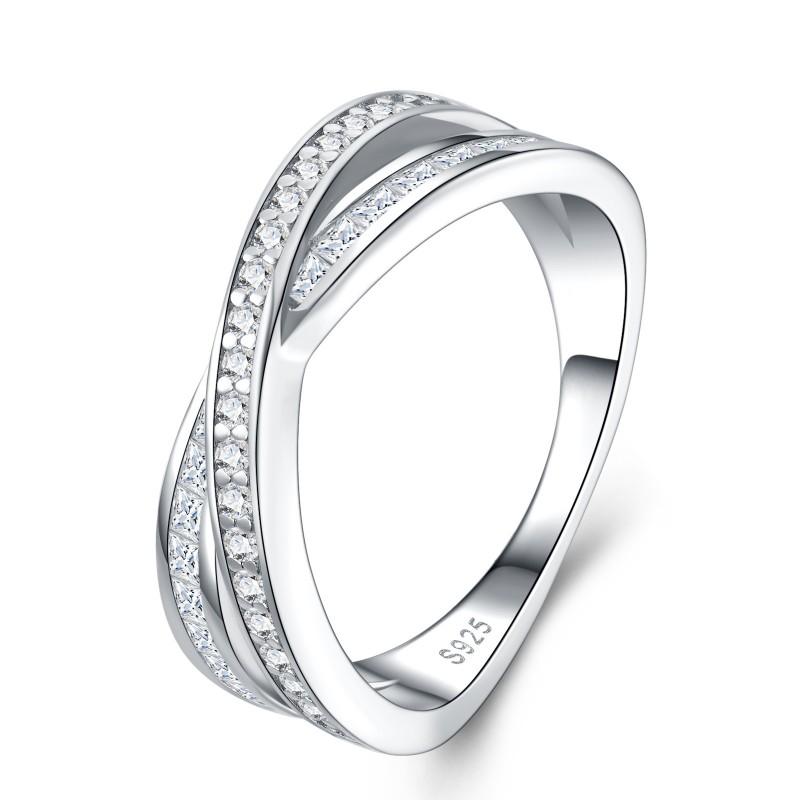 Elegant Minimalist Womens Sterling Moissanite Ring Geometric Design Fashion OL Style
