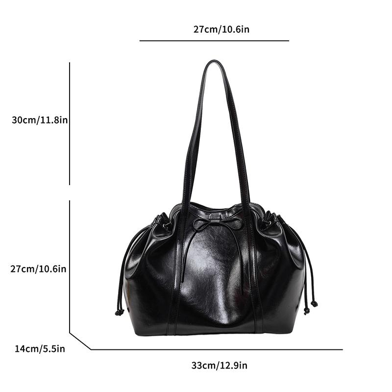 Large Capacity Women Shoulder Bag Fashion Versatile PU Leather Folded Drawstring Underarm Bag Texture Office Commuter Tote Bag CLE