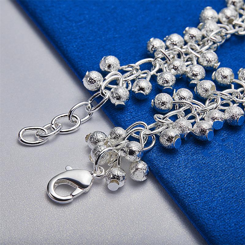 925 Sterling Silver 8-inch Exquisite Frosted Bead Fashion Bracelet for Women's Wedding Party Jewelry Accessories