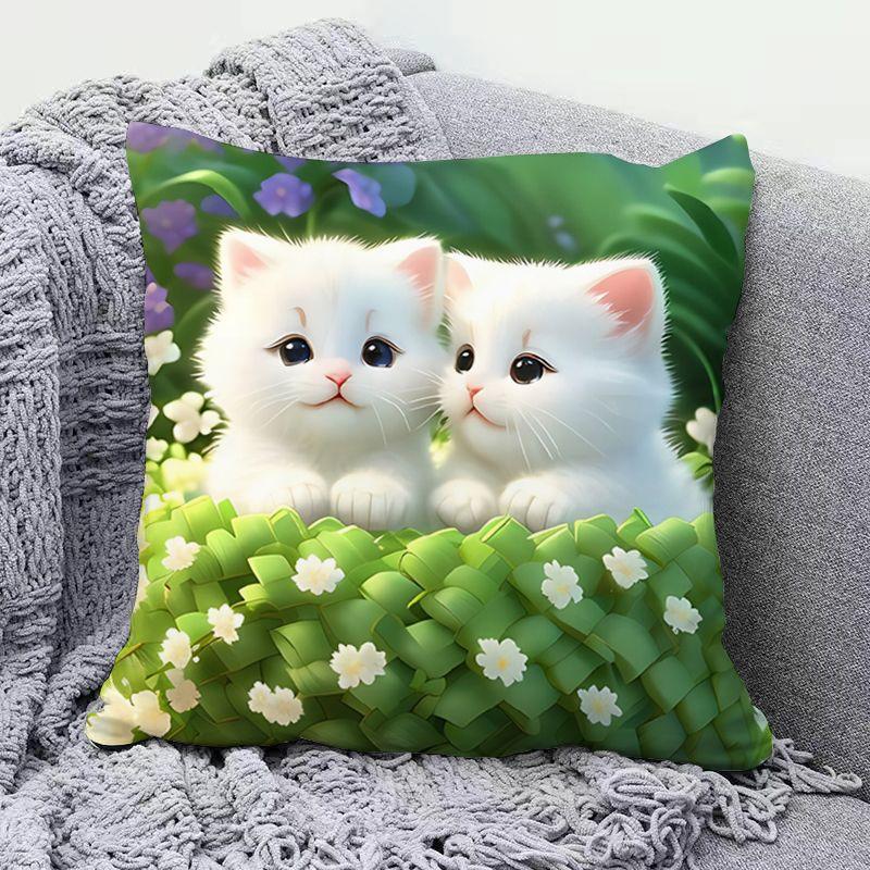 High-Appeal Cute Cat Pillow, Stain-Resistant & Machine Washable, Bedroom Cushion Cover