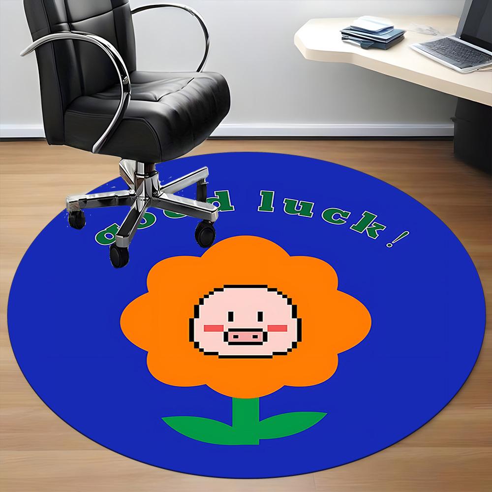 1pc Flower Pig Office Round Area Rug, Indoor Mat Suitable For Office, Under Office Chairs Bedroom Living Room Home Decor, Room Deco