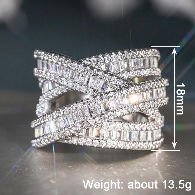 Huitan Charming Women Ring Full Bright Cubic Zirconia Luxury Party Lady Accessories Cross Design Fashion Engagement Chic Jewelry
