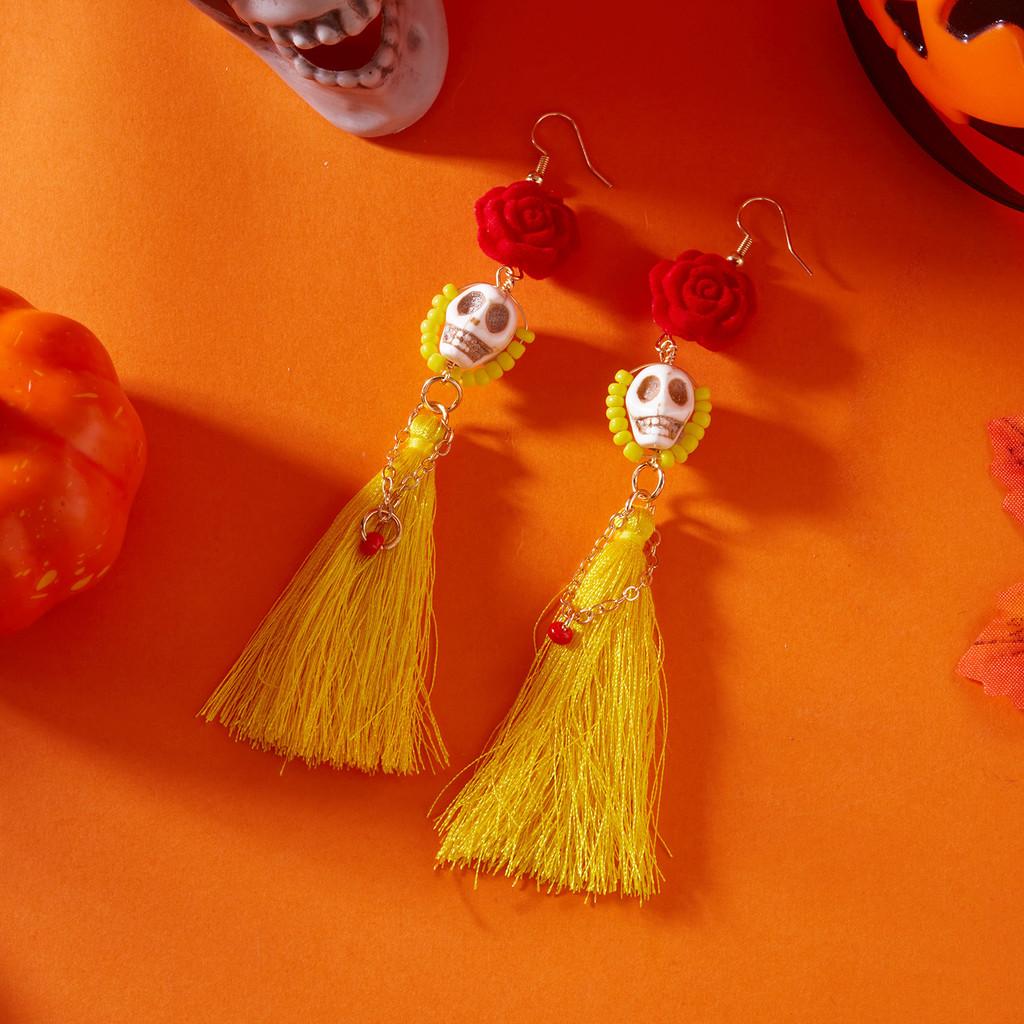 Halloween Skeleton Dangle Earrings With Resin Insect Design For Women