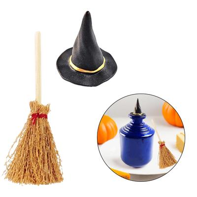 24PCS Halloween Witch Broom and Hat Decoration Set PVC Materials Craft Supplies Accessory for Themed Parties
