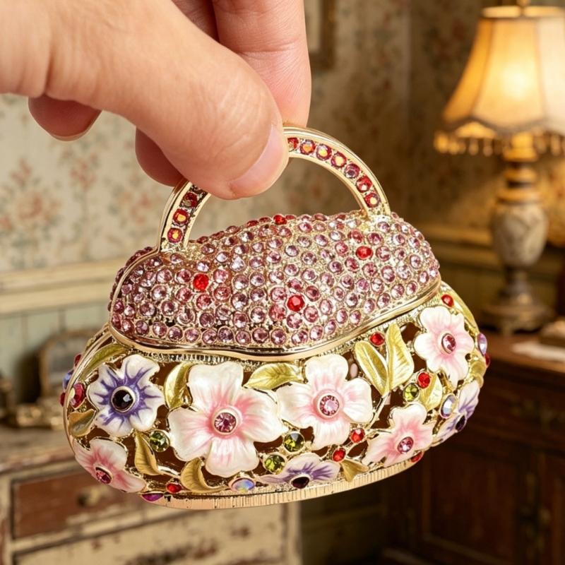 Elegant Alloy Enamel Flower Basket Decorative Jewelry Box With Traditional Craftsmanship