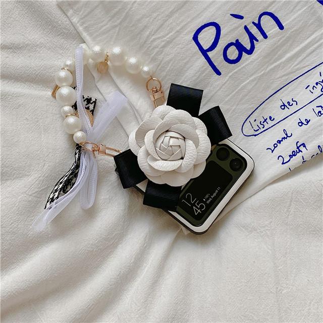 

Роскошный кожаный чехол с камелией, элегантный браслет с жемчугом, чехол для телефона Samsung Galaxy Z Flip 3, портативный чехол для женщин и девочек, Z Flip 4 For Samsung Z Flip 4