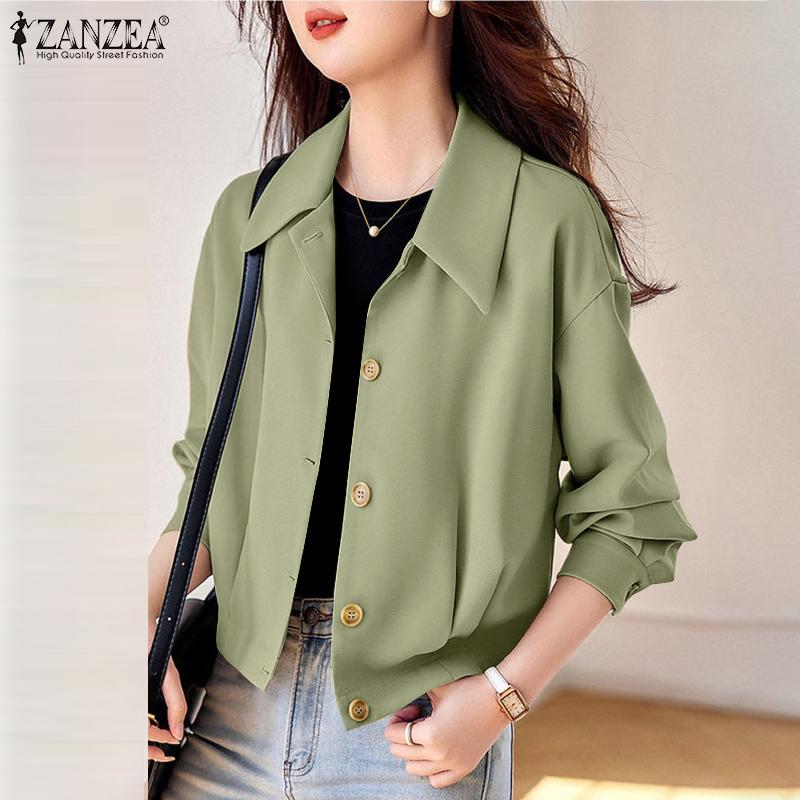 

ZANZEA Женская повседневная блузка с отложным воротником и длинными рукавами