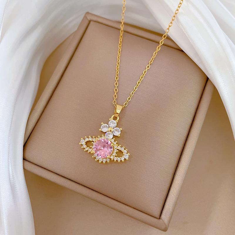 Flower Planet Full Diamond Light Luxury Temperament Gorgeous Full Diamond Necklace Women'S Versatile Clavicle Chain Titanium Steel Chain