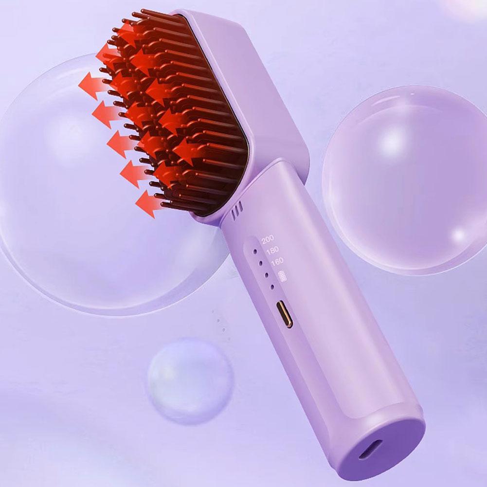 Kabellose Haarglätterbürste, Verbrühungsschutz, elektrischer Heißkamm, wiederaufladbare, tragbare Glättbürste für unterwegs und zu Hause