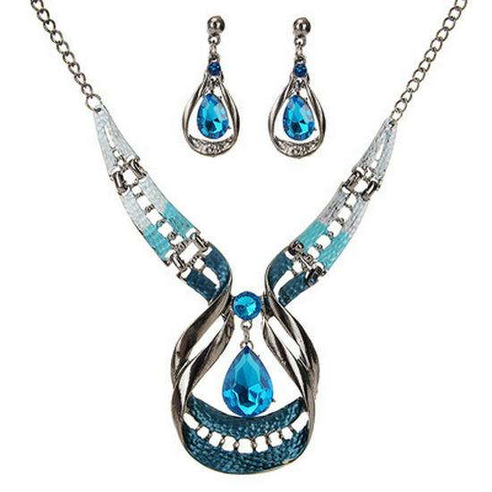 

Luxury Water Drop Gem Earrings & Necklace Set - European & American Fashion Alloy
