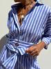 European Style Women Clothing Striped Cardigan Blouse Maxi Dress