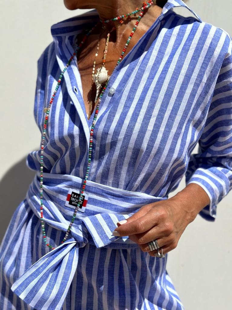 European Style Women Clothing Striped Cardigan Blouse Maxi Dress