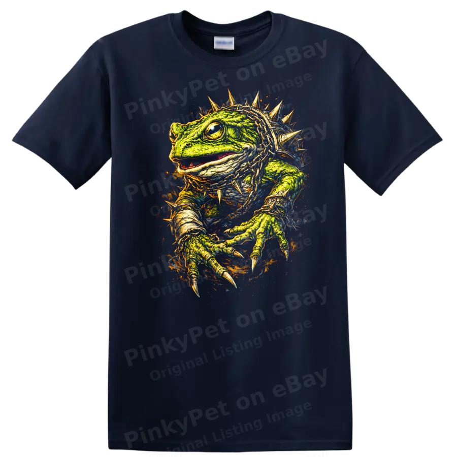 Green Lizard Graphic T Shirt Spiked Design Unique Animal Art Tee