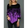 Nowa Damska Koszulka Casual z Nadrukiem z Nieregularnym Dołem, Okrągłym Dekoltem i Rękawami 3/4, Plus Size, Jesienna Luźna Bluzka Pulower