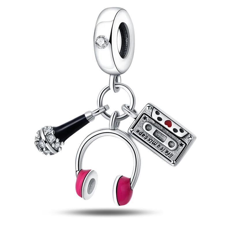 Copper-Plated Music Series-Guitar Musical Notes Charms Fit Pan Snake Bone Bracelet Diy Bead Women Jewelry Birthday Gift