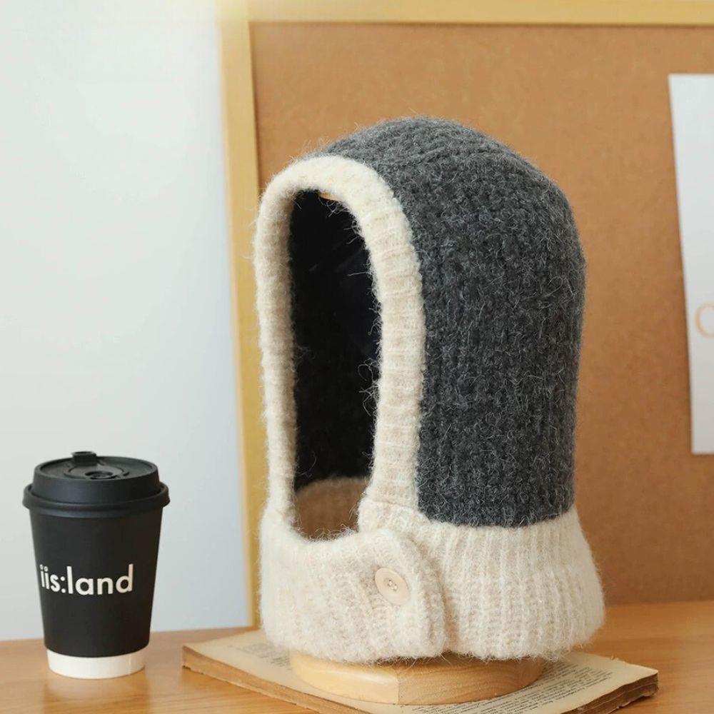 New Women Knitted Hat Balaclava Women‘s Winter Hood Warm Anti-Pilling Neck Collar Beanies CapLadies Windproof Earflaps Scarf Hat