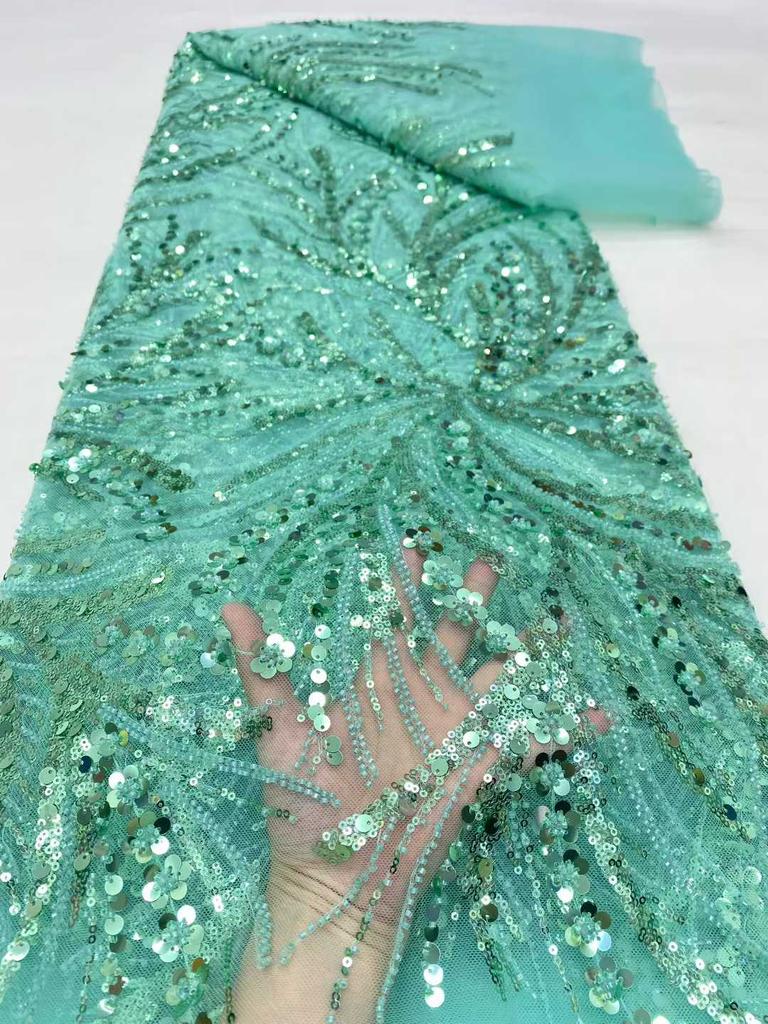 Orange Beaded Fabric Sequin Tulle Lace Embroidered Dubai New 2026 High Quality African Beads Embroidery Lace for Wedding Dress