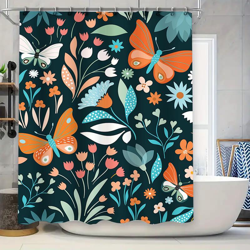 

Colorful Floral Butterfly Shower Curtain Waterproof Bath Decor With Hooks Included Perfect For Bathroom Renovations And Kids Ro W60H190(CM)-1 Pcs