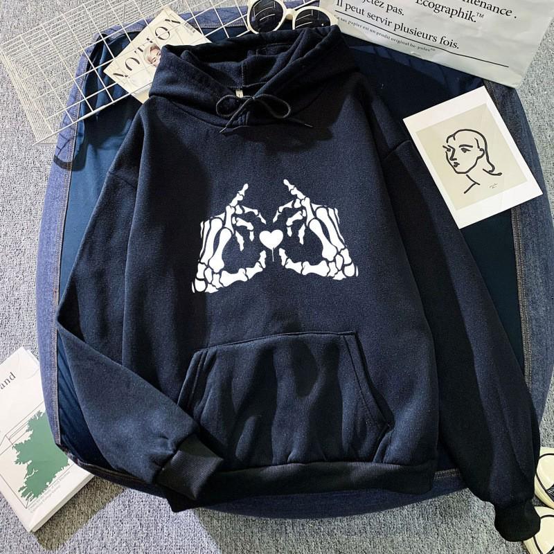 Skull Hand Heart Print Unisex Hoodie Sweatshirt