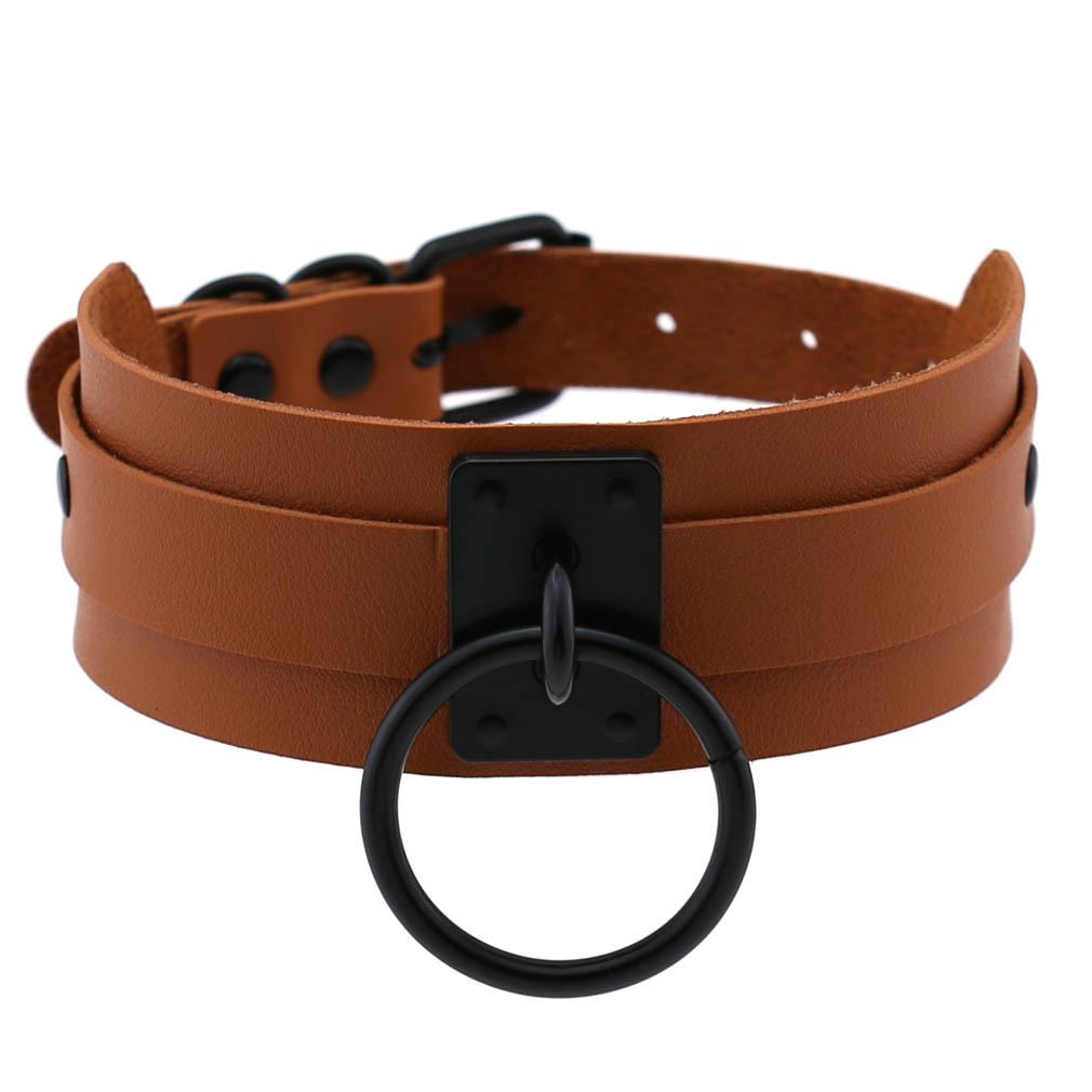 DIEZI Sexy Lignt Brown PU Leather Necklace Women Men New Harajuku Gothic Vintage Heart Chain Choker Statement Necklace Jewelry